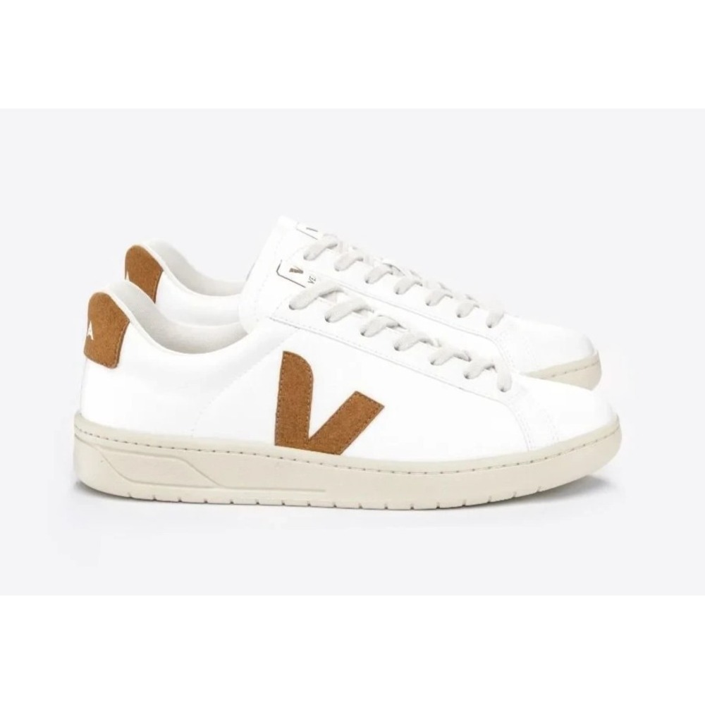 Mens Size 9-Veja Urca CWL Sneakers Low Top Lace Up Leather White Camel Tan Shoes